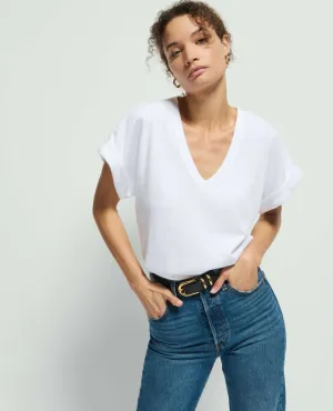 Stevie Cuffed V-Neck Top Optic White