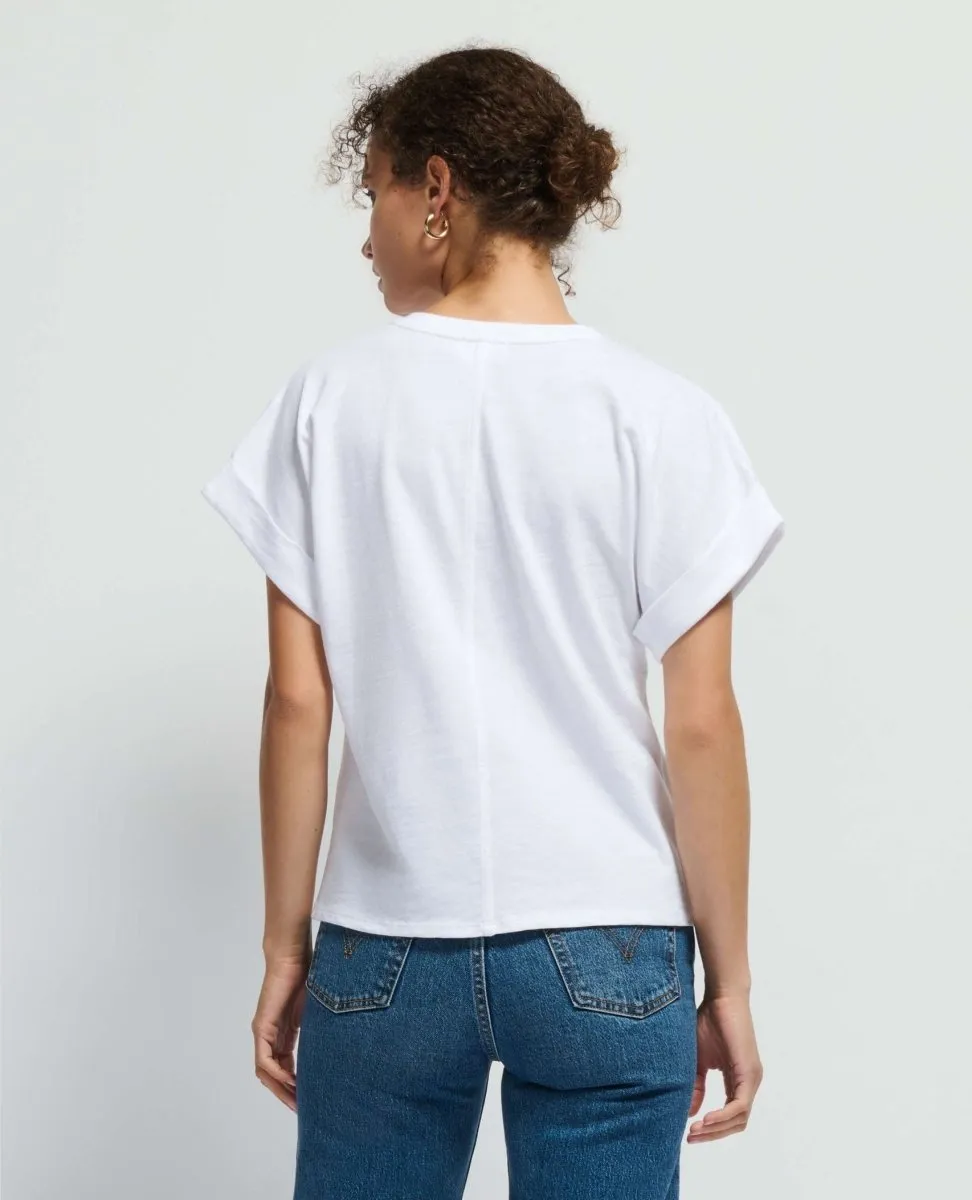 Stevie Cuffed V-Neck Top Optic White