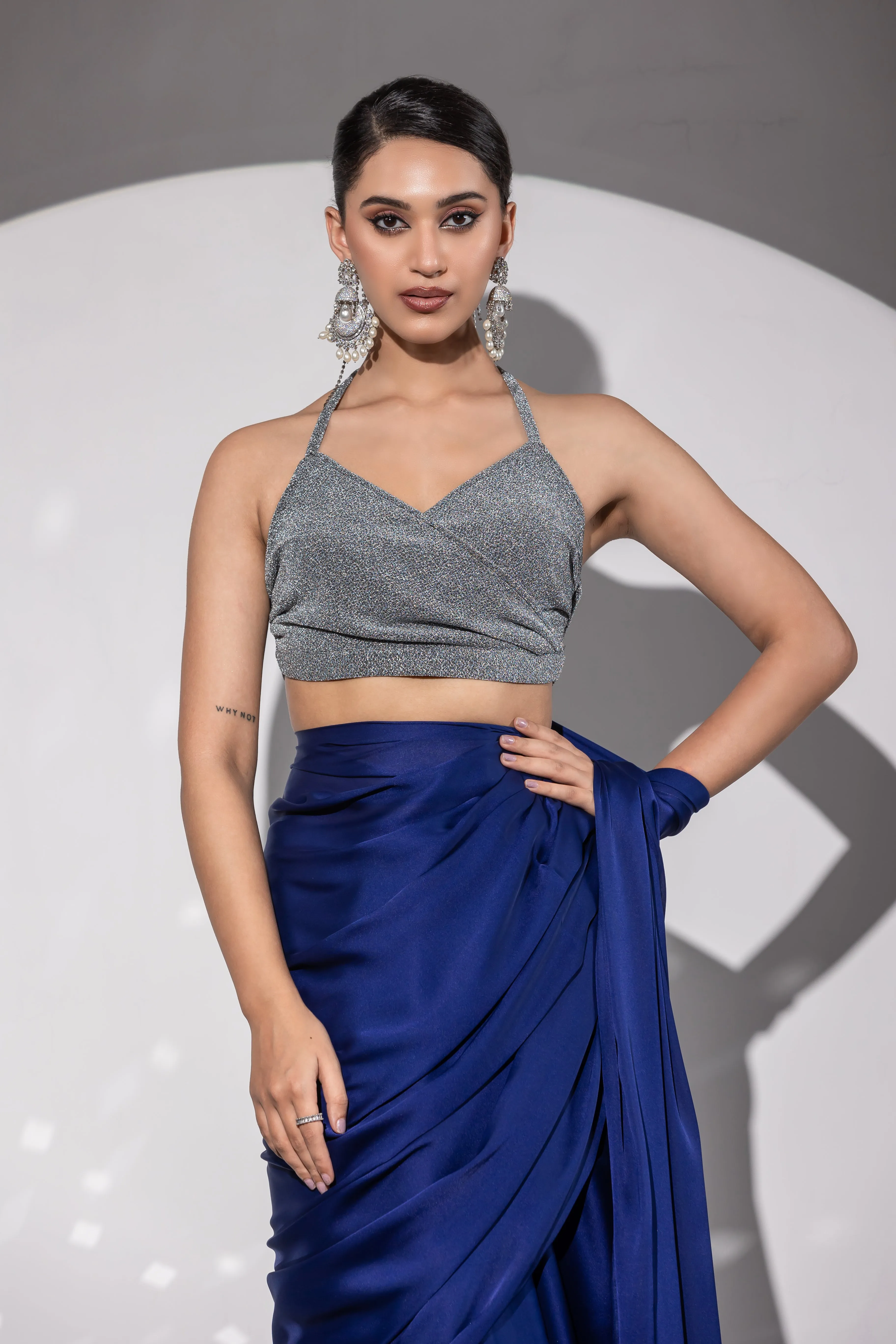 Stretchy Knit Silver Halter Blouse