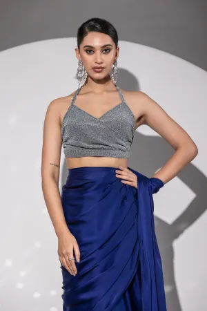 Stretchy Knit Silver Halter Blouse