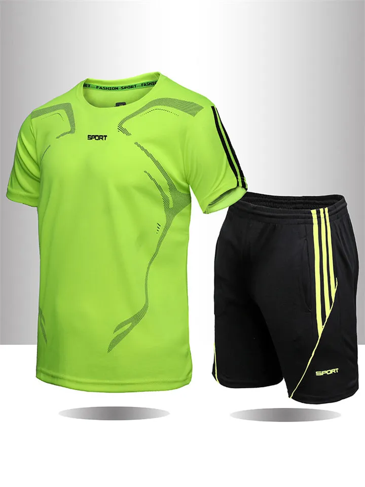 Summer Sports Breathable Quick Dry Short Sleeve Top   Loose Shorts
