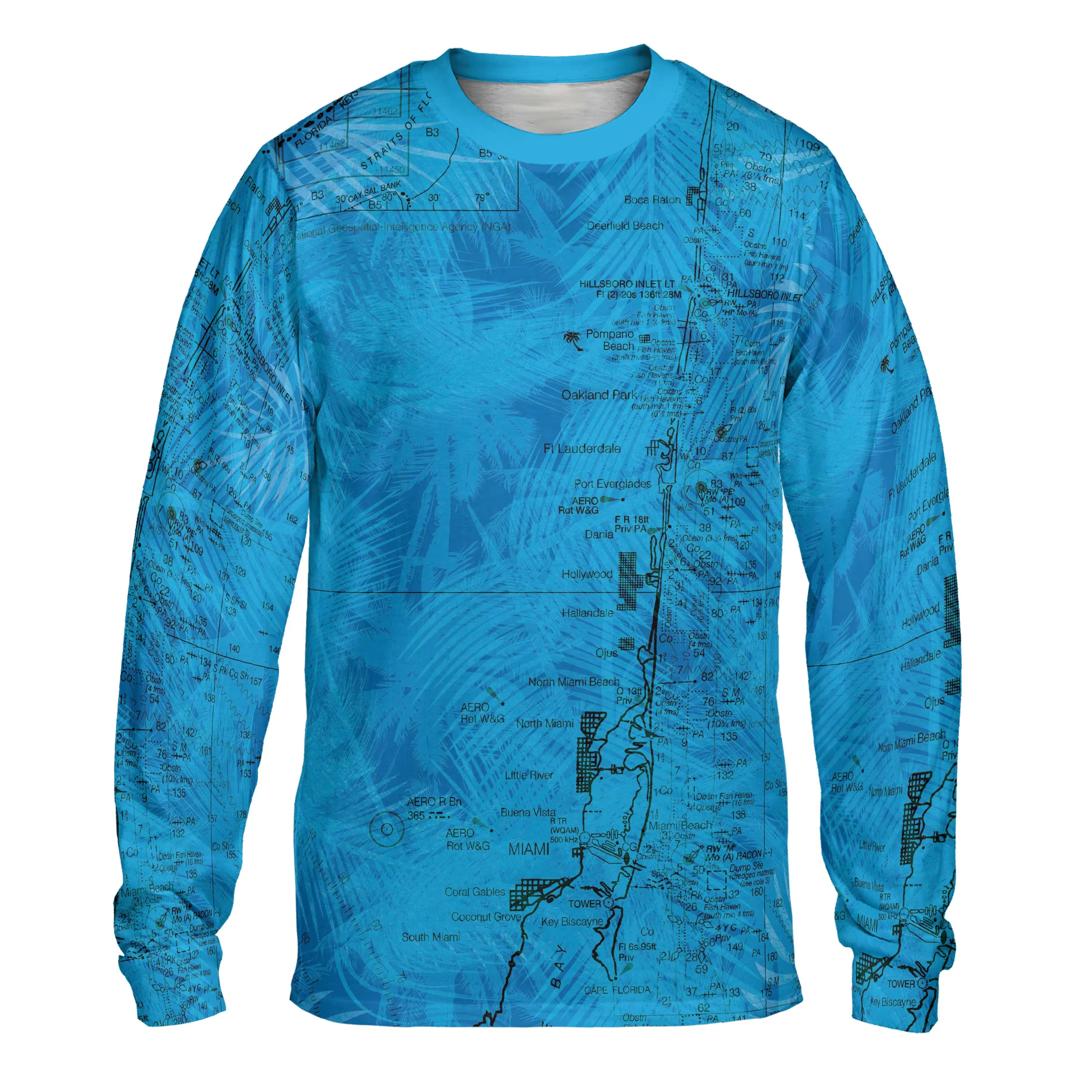 The Pompano Beach Blue Palms Long Sleeve Performance Tee