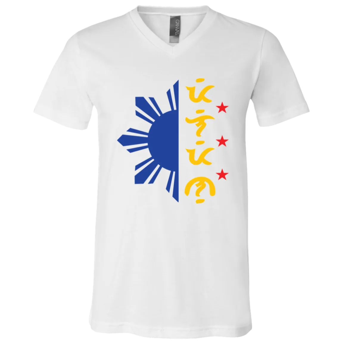 Tricolor Filipino in Baybayin Script Half Sun Unisex Jersey V-Neck T-Shirt
