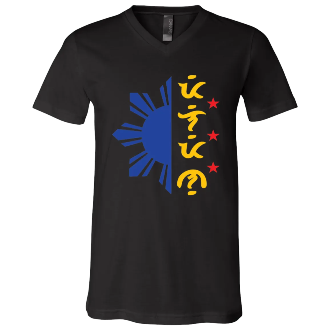 Tricolor Filipino in Baybayin Script Half Sun Unisex Jersey V-Neck T-Shirt