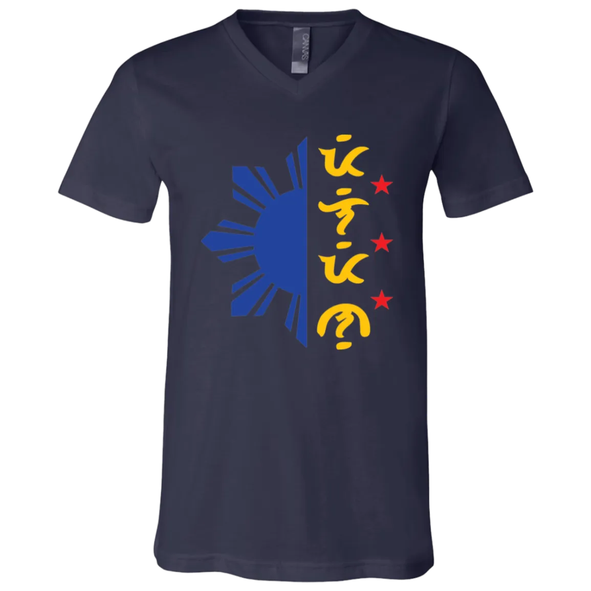 Tricolor Filipino in Baybayin Script Half Sun Unisex Jersey V-Neck T-Shirt