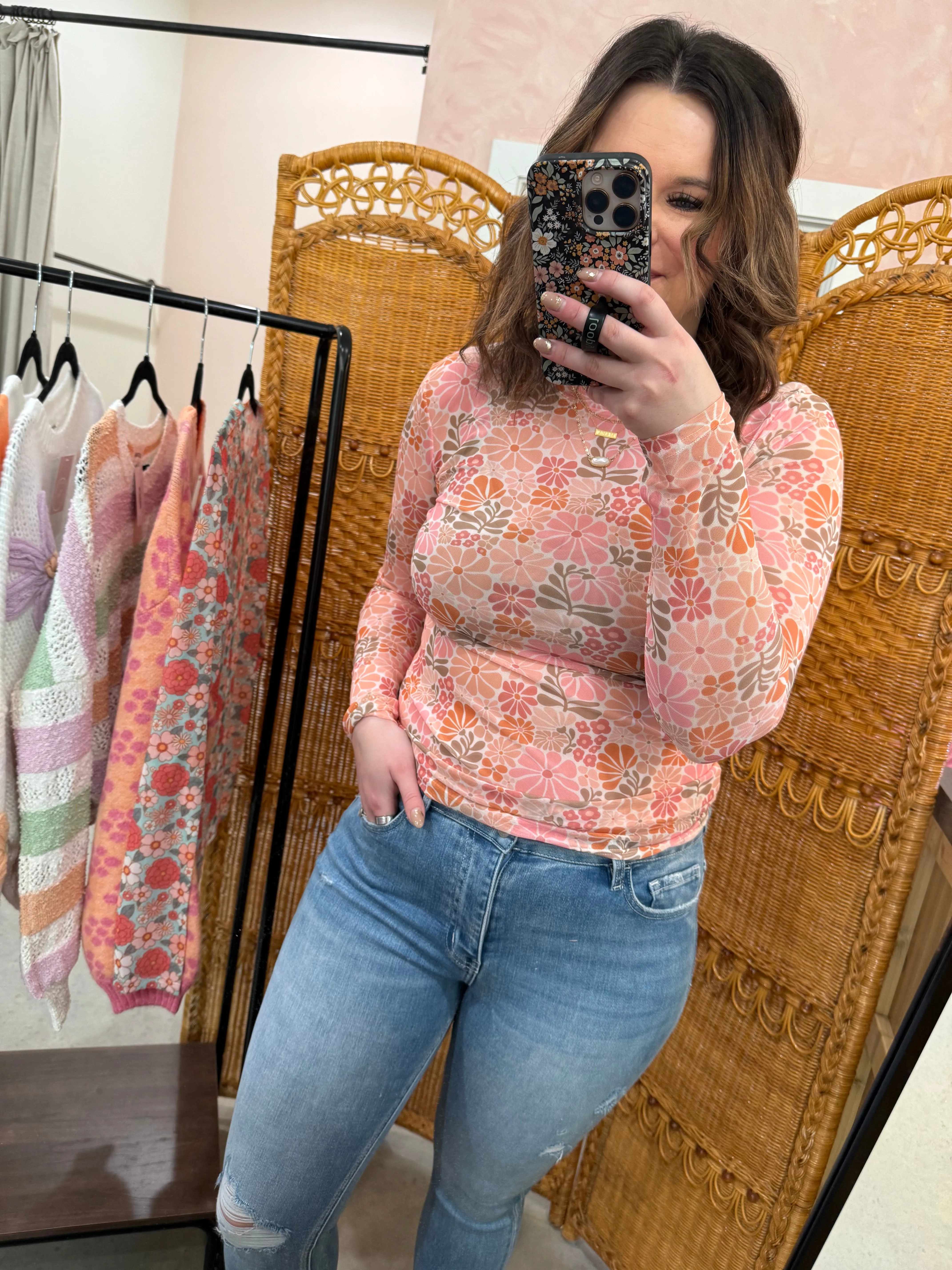 Vintage Floral Mesh Tops