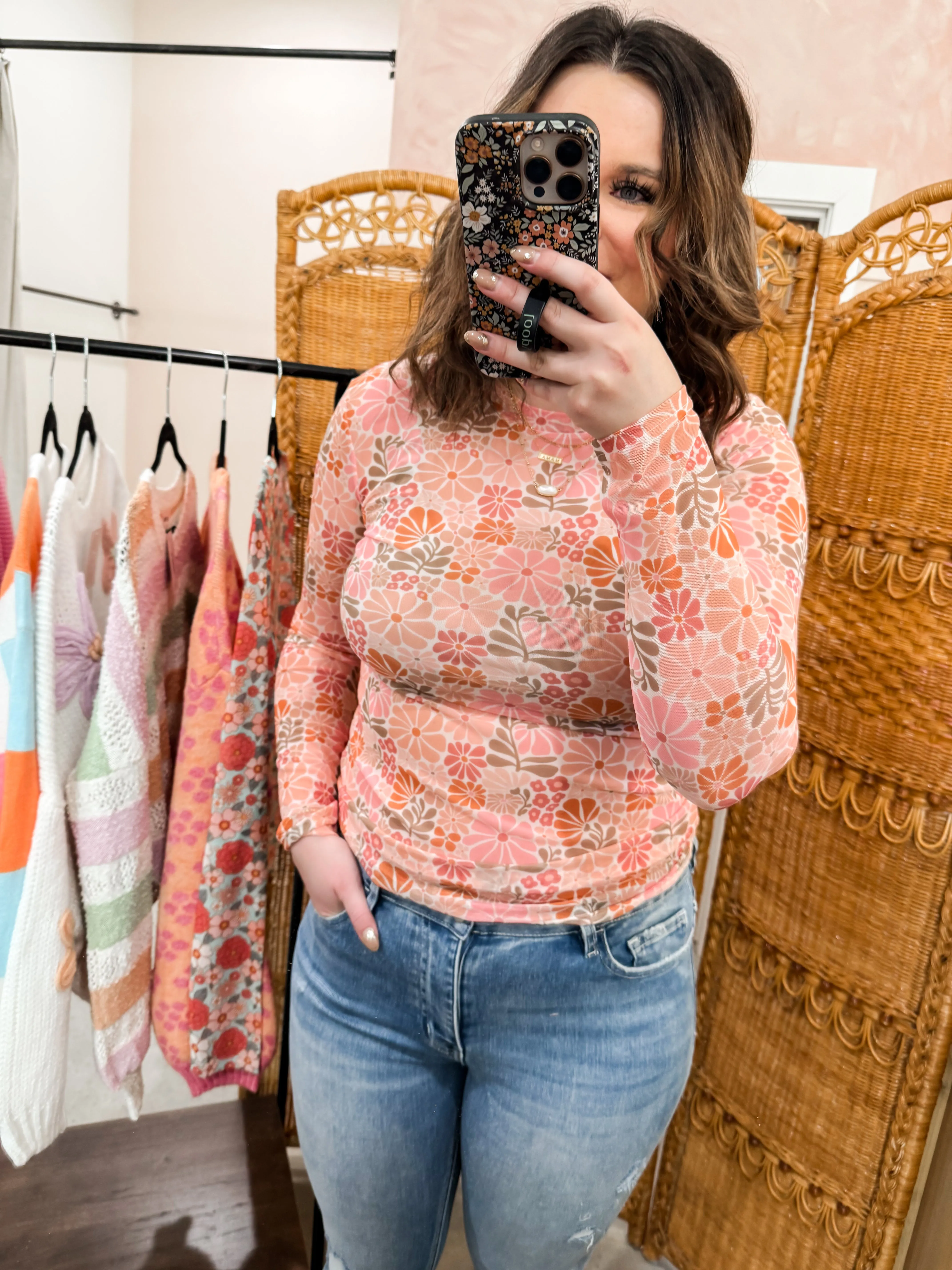Vintage Floral Mesh Tops