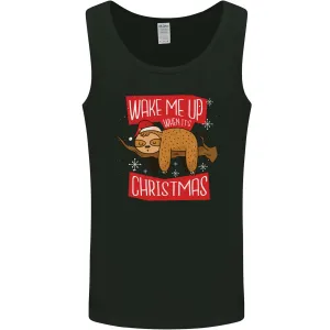 Wake Me Up When It's Christmas Funny Sloth Xmas Mens Vest Tank Top
