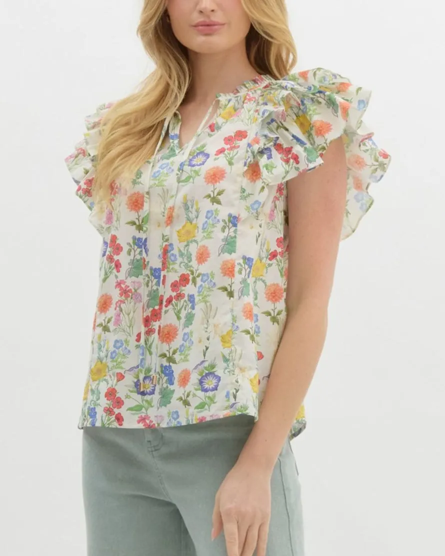 Wildflower Flutter Sleeve Top - Ivory