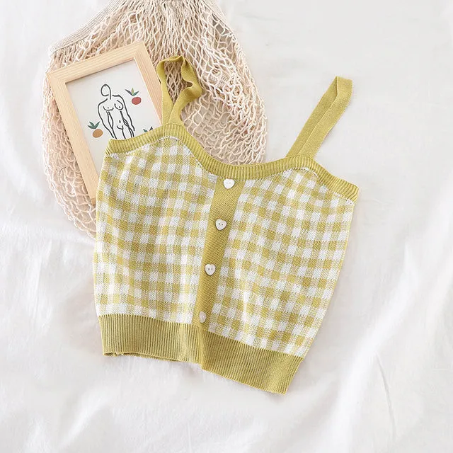 Women Tops Buttons Knitting Cute Tank Tops Ladies Sleeveless Solid Crop Tops Women Summer